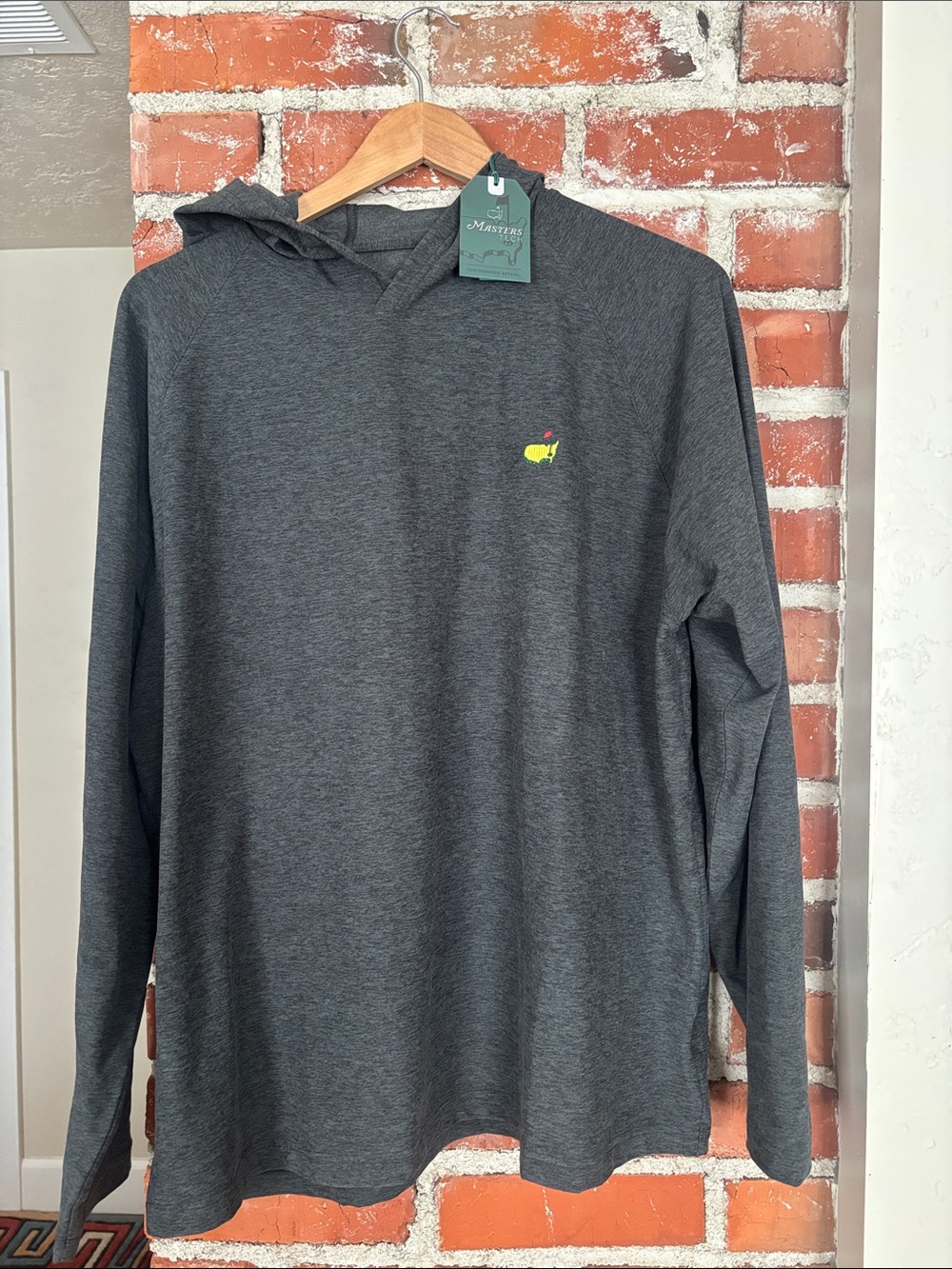 Masters Charcoal Hooded Long-Sleeve Pullover with Yellow Logo